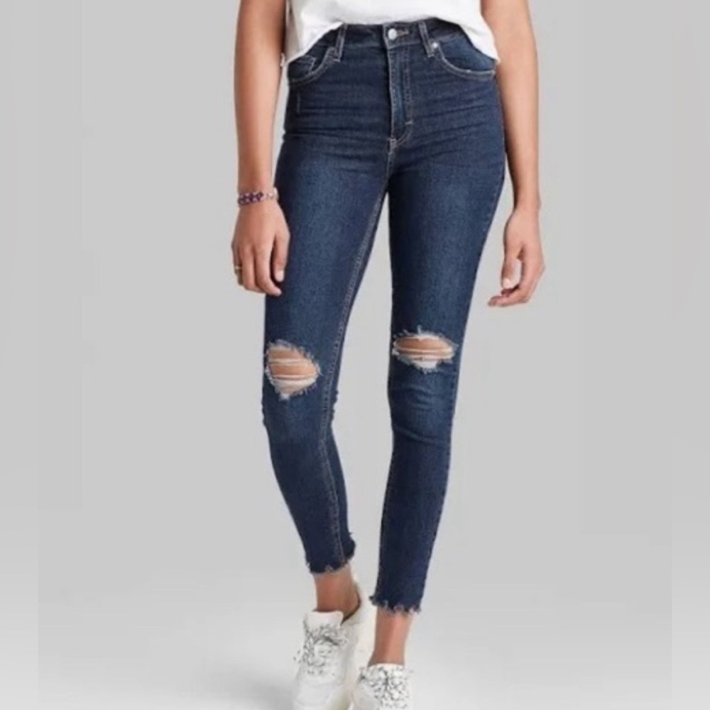 Wild Fable Dark Indigo Distressed Highest Rise Raw
Hem Skinny Jeans Size 16/33 - Picture 2 of 16
